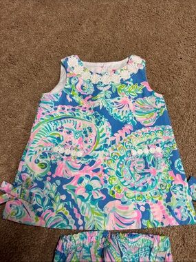 Lilly Pulitzer Blue Dress with Pink, Aqua and Lime Floral Print